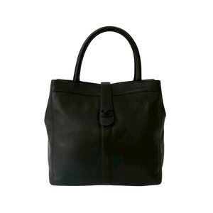 CHANEL Vintage Black Leather Logo Tote Bag